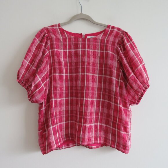 MADEWELL Plaid Puff Sleeve Top in Azalea Plaid Boho Preppy - Size M - Picture 2 of 15